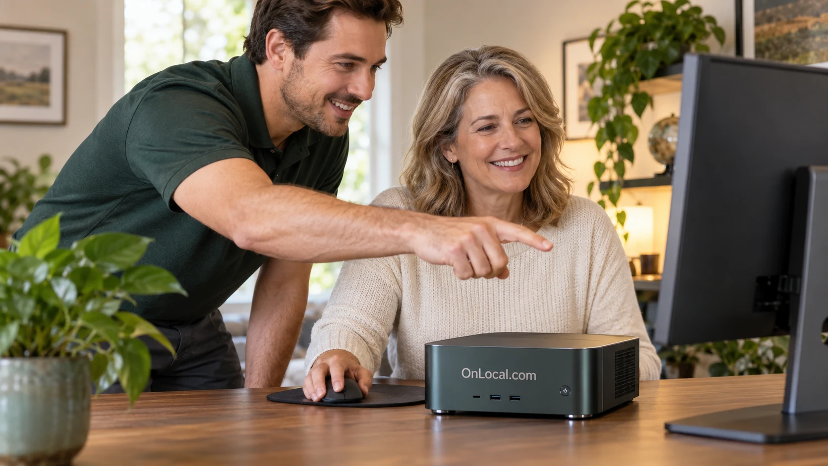A customer using local AI at a home workstation